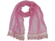 Pink Sheer Lace Scarf Wrap With Lace Trim