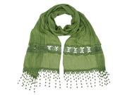 Green Light Scarf With Lace Trim Fringe