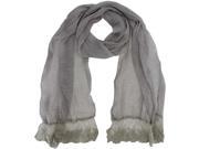 Gray Sheer Lace Scarf Wrap With Lace Trim