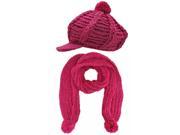 Fuchsia Knit Pom Pom Hat Scarf Set