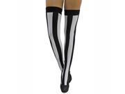Black White Vertical Stripe Thigh High Stockings