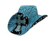 Turquoise Zebra Print Cowboy Hat With Cross