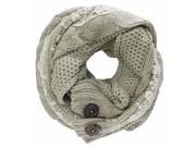 Beige Cable Knit Neck Wrap Scarf With Lace Button Trim
