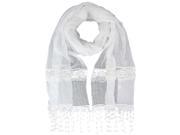 White Light Scarf With Lace Trim Fringe