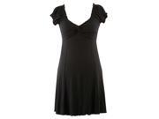 Black Stretchy V Neck Casual Dress With Cap Sleeves