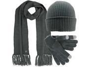 Charcoal Grey Ribbed Knit 3 Piece Hat Scarf Gloves Set