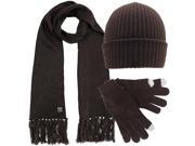 Brown Knit 3 Piece Hat Scarf Gloves Set