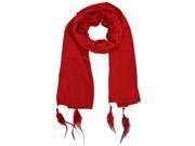 Red Long Scarf With Feather Tips