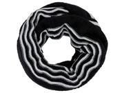 Black White Striped Cable Knit Circle Scarf