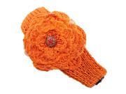 Orange Knit Headband With Lacey Flower Detail