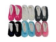 Fleece Slip On 6 Pack Footie Slippers With Bow