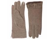 Beige Wool Gloves With Lace Trim Texting Tips