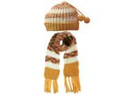 Beige Multicolor Chunky Knit Hat Scarf Set