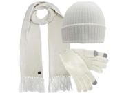 Ivory Ribbed Knit 3 Piece Hat Scarf Gloves Set