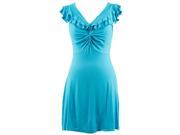 Turquoise Ruffled Top V Neck Sleeveless Casual Stretchy Dress