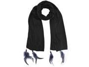 Black Long Scarf With Feather Tips