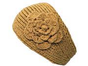 Khaki Knit Hand Made Headband With Flower Detail