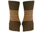 Brown Block Stripe Knit Fingerless Gloves