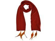 Orange Long Scarf With Feather Tips