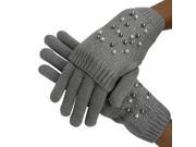 Gray Rhinestone Pearl Knit Arm Warmer Convertible Mitten Gloves