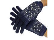 Navy Blue Rhinestone Pearl Arm Warmer Convertible Mitten Gloves