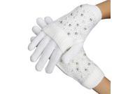 Ivory Rhinestone Pearl Knit Arm Warmer Convertible Mitten Gloves