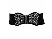 Black Elastic Cinch Belt With Silver Beaded Butterfly
