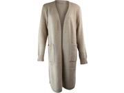 Beige Knit Open Front Cardigan Sweater Coat With Pockets