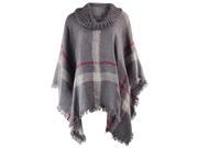 Gray Brushed Plaid Sweater Knit Turtleneck Poncho