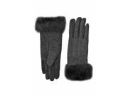 Gray Warm Two Tone Posh Gloves With Rabbit Fur Trim