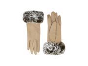 Beige Vegan Suede Gloves With Fur Trim