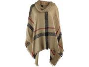 Khaki Brushed Plaid Sweater Knit Turtleneck Poncho