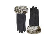 Gray Vegan Suede Gloves With Fur Trim