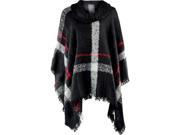 Black Brushed Plaid Sweater Knit Turtleneck Poncho