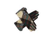 Green Plaid Print Gloves With Fleece Lining Button Trim