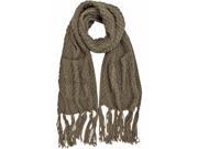 Taupe Chunky Knit Pocket Scarf With Long Fringe