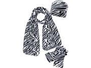 Black White Zebra Print Hat Scarf Glove Set