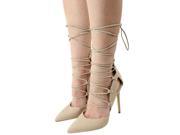 Beige Studded Curved Cut Out Ghillie Lace Up Pumps