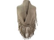 Taupe Thick Knit Circle Infinity Scarf With Extra Long Fringe