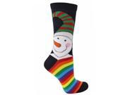 Snowman Print Rainbow Striped Christmas Holiday Socks