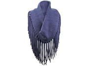 Navy Blue Thick Knit Circle Infinity Scarf With Extra Long Fringe