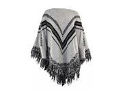 Gray Bold V Stripe Chunky Knit Poncho Sweater