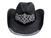 Black Straw Cowboy Hat With Rhinestone Design