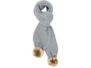 Gray Chunky Knit Oblong Scarf With Fur Pom Poms