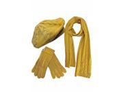 Mustard Yellow Cable Knit Beret Hat Scarf Glove Set