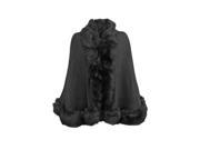 Black Thick Oversize Fur Trim Shawl Wrap