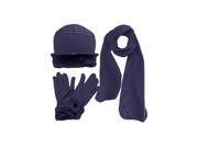 Navy Blue Cloche Fur Trim Fleece 3 Piece Hat Scarf Glove Set