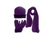 Purple Cloche Fur Trim Fleece 3 Piece Hat Scarf Glove Set