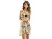 Beige Lace Mesh Sleeveless Long Beach Cover Up Vest