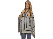 Beige Black Thick Knit Poncho Style Shawl Top With Hood
